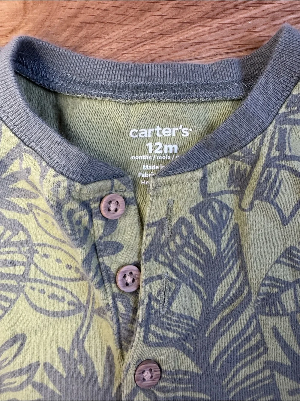 Carter's Olive and Gray Tropical Leaf Sleeveless Romper